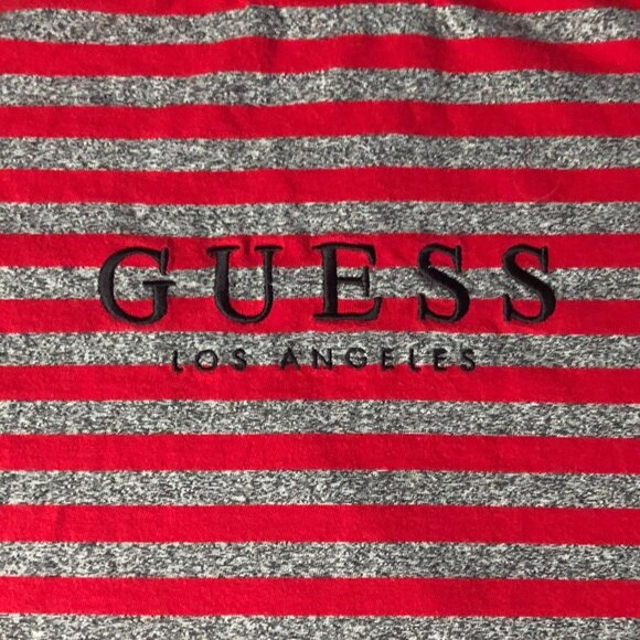 GUESS Los Angeles (Size XL) Grey & Red Stripes T-Shirt - Picture 2 of 5